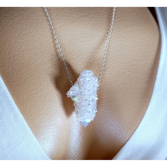 Angel Aura Cactus Quartz Point Sterling Silver Necklace Magic Crystal - Picture 1 of 6